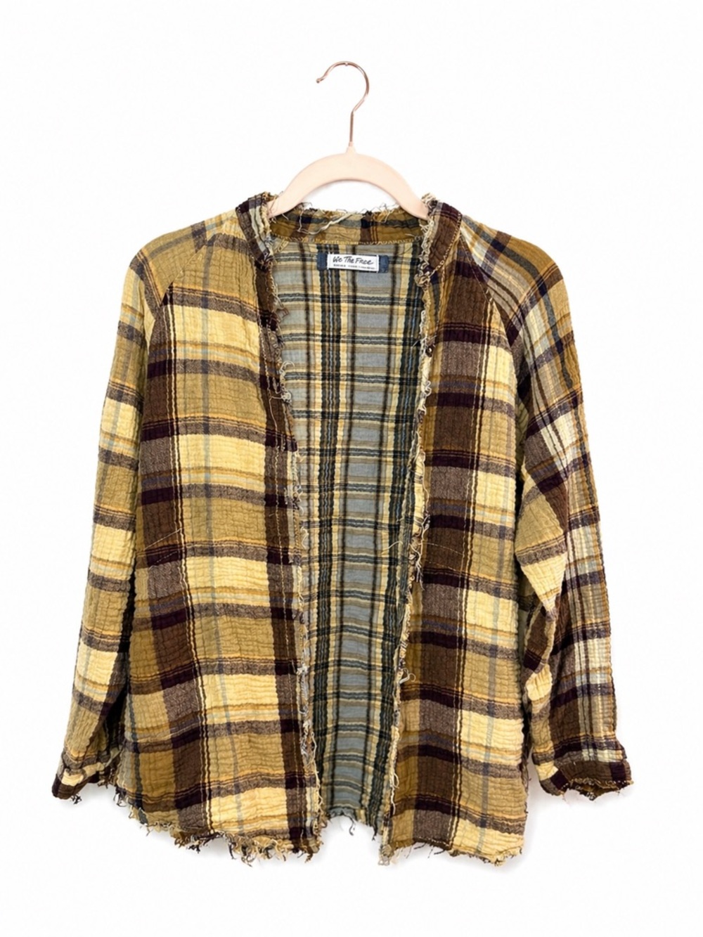 Free People Plaid Button Front Jacket XS Boho Shacket With Pockets
